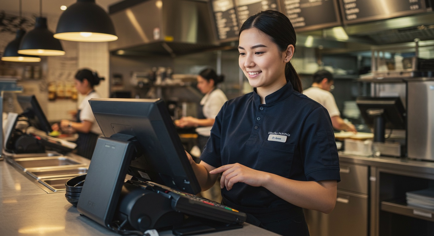 Restaurant cashier taking an order on the POS